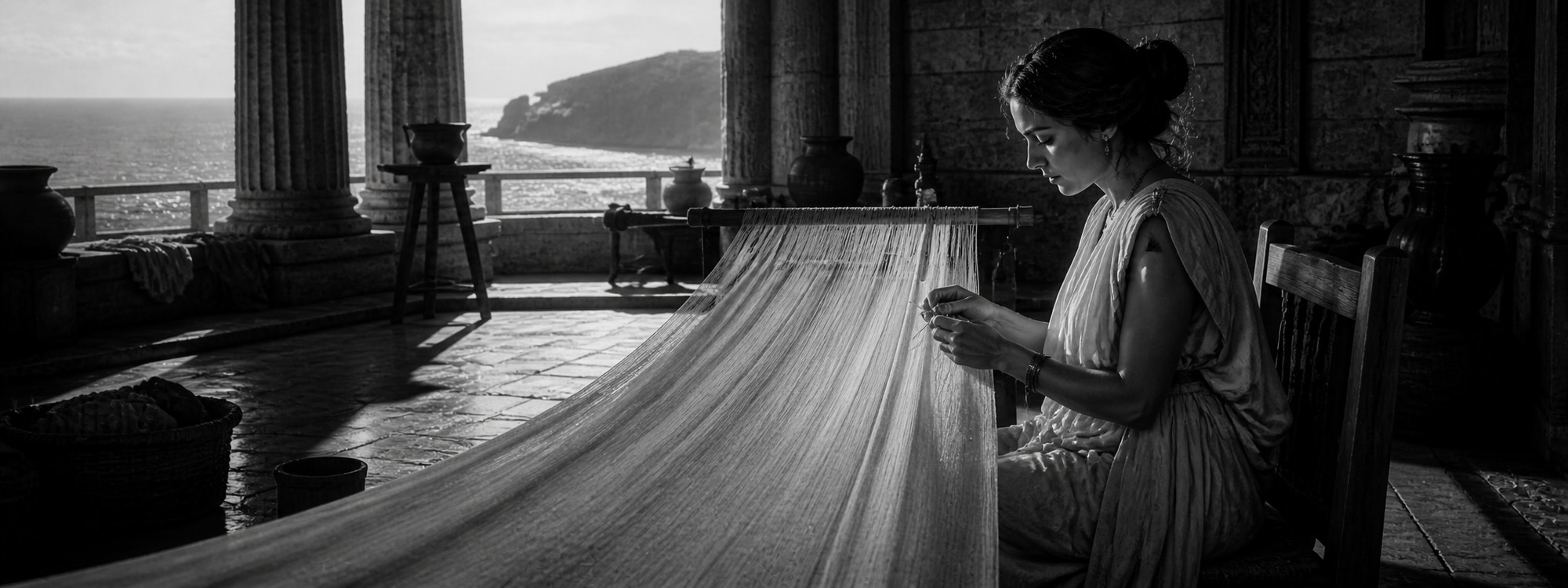 Woman at a weaving loom, representing the Penelope metaphor of invisible work